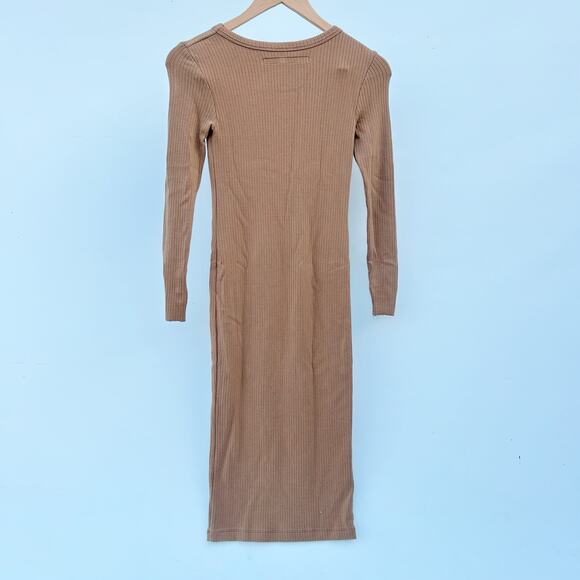 Enza Costa Tencel Cashmere Ribbed Midi Long Sleeve Camel Dress XS Crewneck - Picture 4 of 8